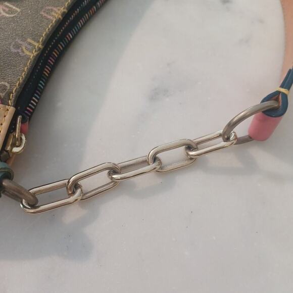 VTG Dooney & Bourke Gray Multicolor Logo Baguette Bag Y2K Barbie - Picture 14 of 16